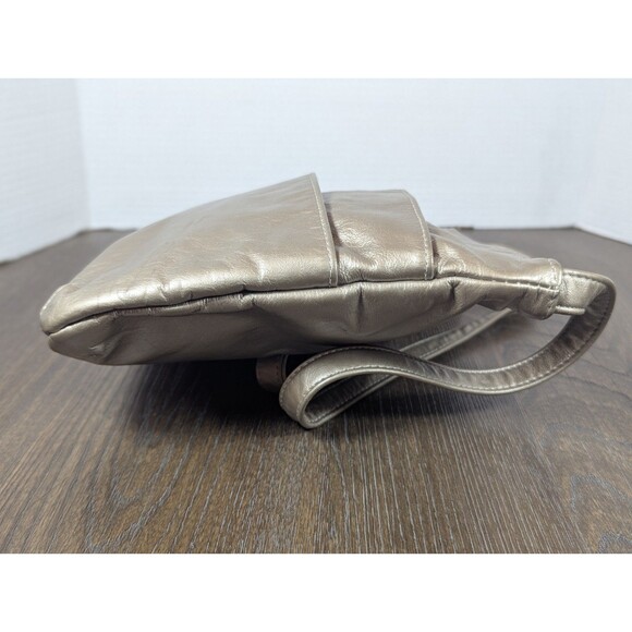 DAWLI Leather Crossbody Purse Handbag Metallic Gold Zip Closure Pockets USA Made - Picture 5 of 12